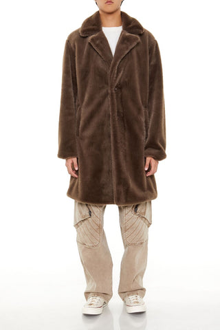 Notched Faux Fur Coat