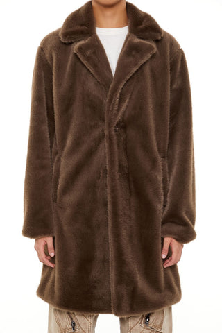 Notched Faux Fur Coat