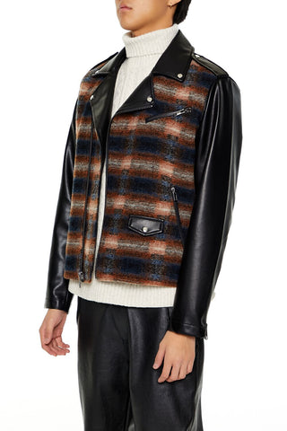 Plaid Faux Leather Moto Jacket