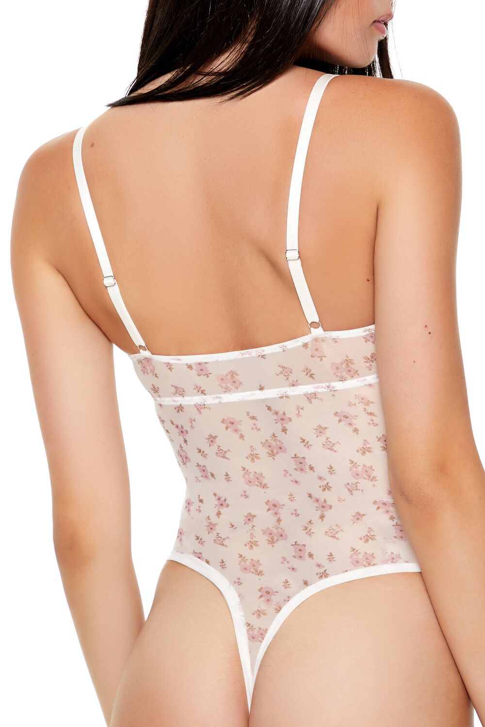  Forever 21 Floral Lace Lingerie Bodysuit - white-multi - Bonton