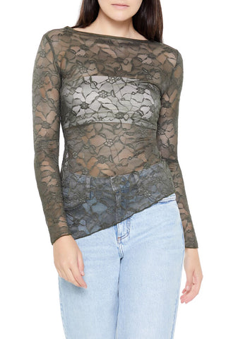 Asymmetrical Sheer Lace Top