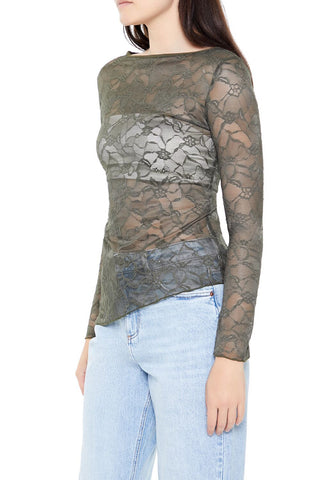 Asymmetrical Sheer Lace Top