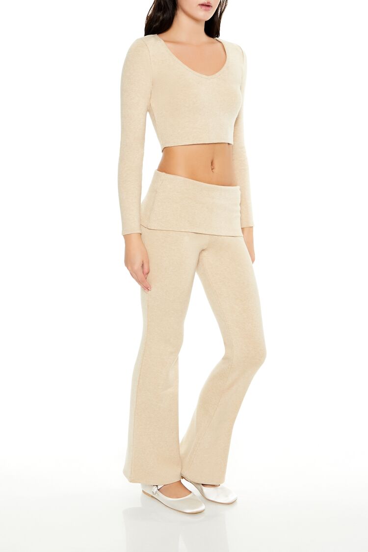  Forever 21 Mid-Rise Foldover Flare Pants - oatmeal - Bonton