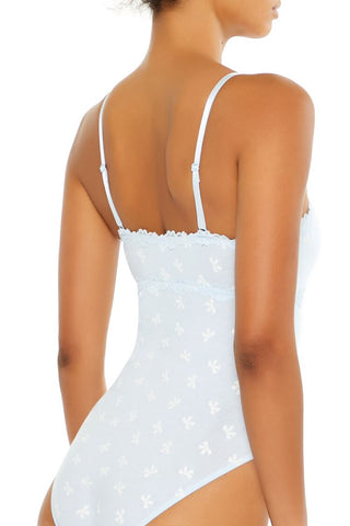 Ribbon Lace-Trim Lingerie Bodysuit