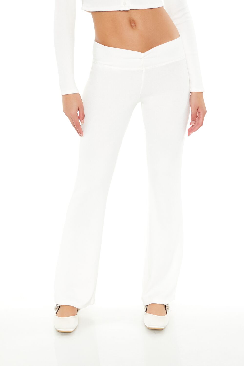  Forever 21 Mid-Rise V-Cut Flare Pants - oatmeal - Bonton