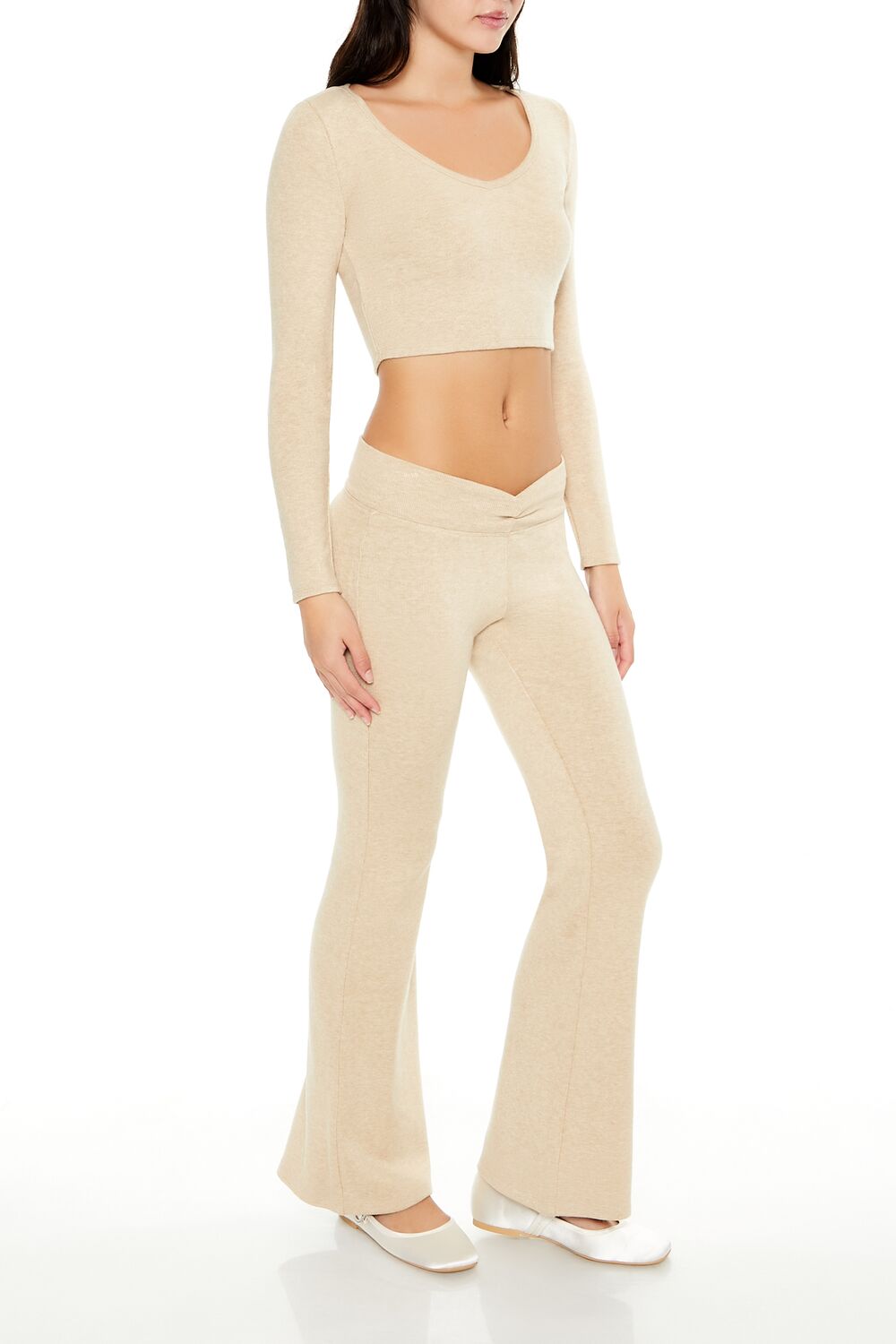  Forever 21 Mid-Rise V-Cut Flare Pants - oatmeal - Bonton