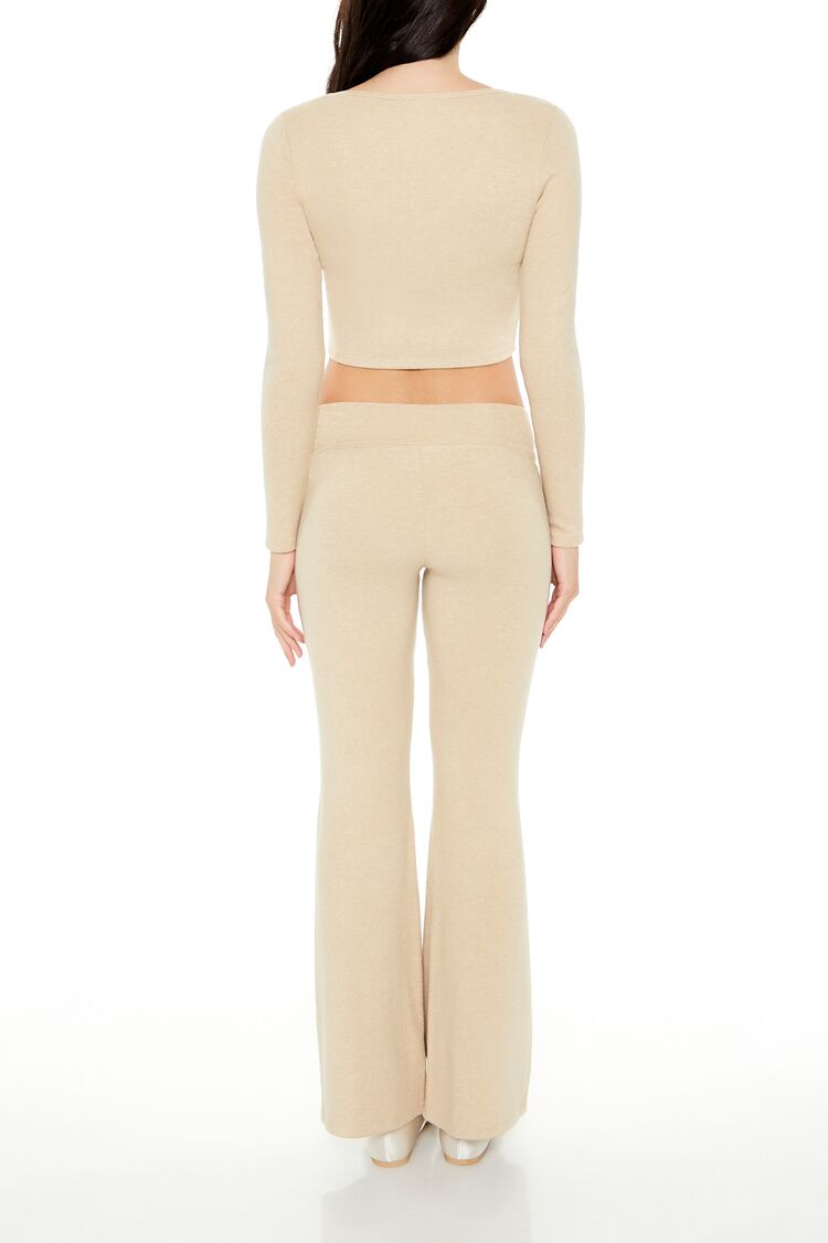  Forever 21 Mid-Rise V-Cut Flare Pants - oatmeal - Bonton