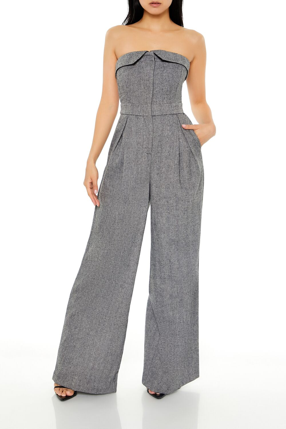  Forever 21 Strapless Wide-Leg Jumpsuit - black-multi - Bonton