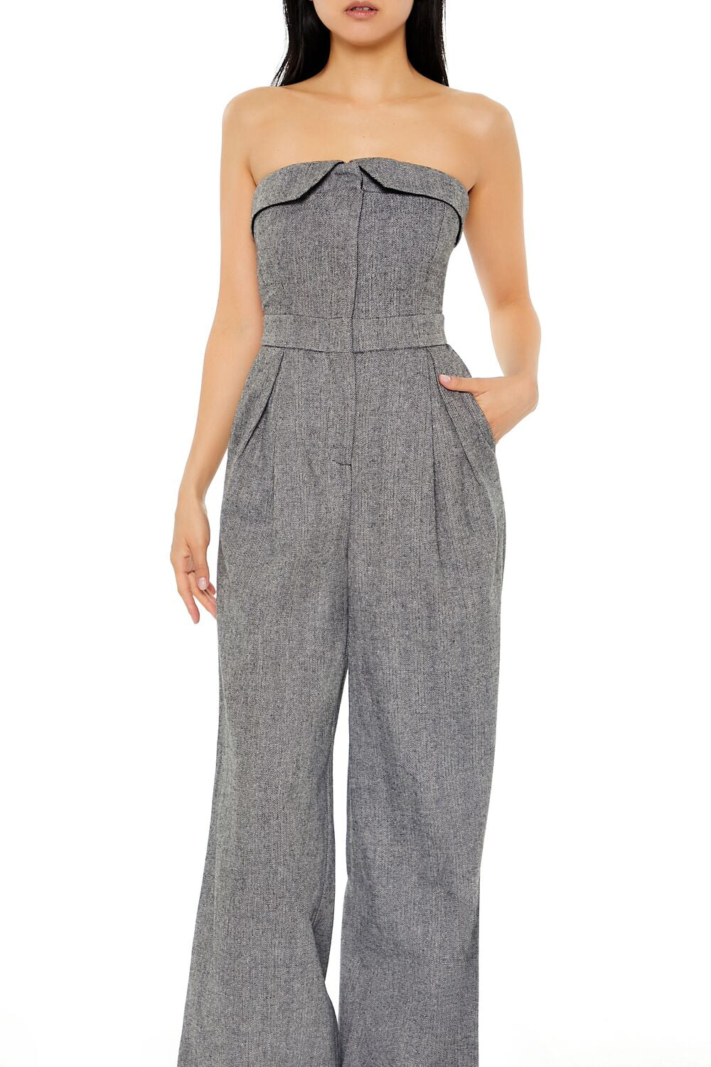  Forever 21 Strapless Wide-Leg Jumpsuit - black-multi - Bonton