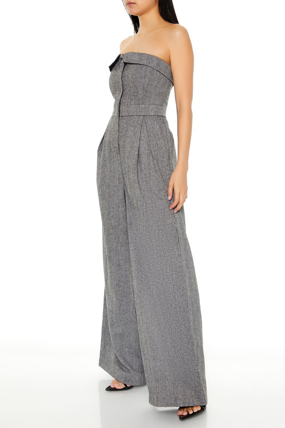  Forever 21 Strapless Wide-Leg Jumpsuit - black-multi - Bonton