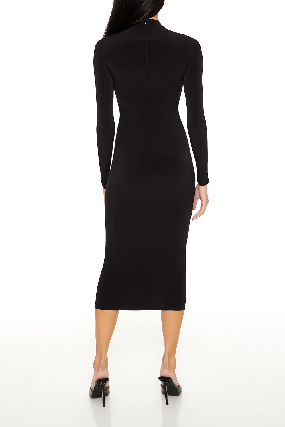 Ruched Bodycon Midi Dress in Black-swatch | Size: XS by Bonton Ruched Bodycon Midi Dress in Black-swatch | Size: XS by Bonton