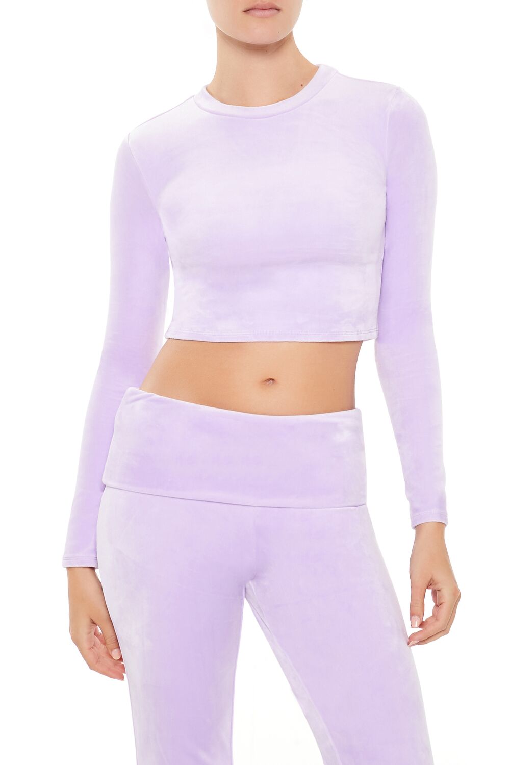  Forever 21 Velour Long-Sleeve Crop Top - lavender - Bonton