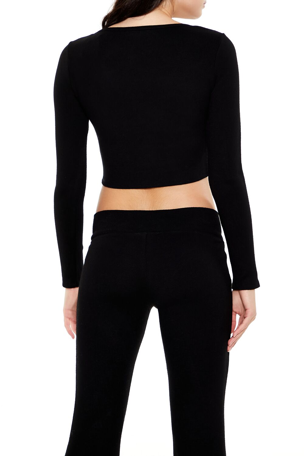  Forever 21 V-Neck Long-Sleeve Crop Top - black - Bonton