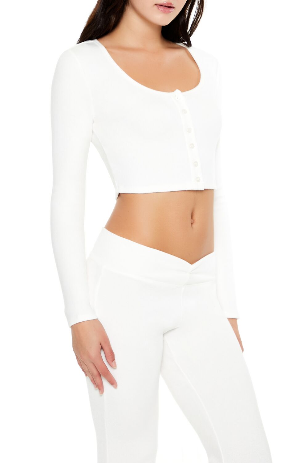  Forever 21 Button-Front Crop Top - ivory - Bonton