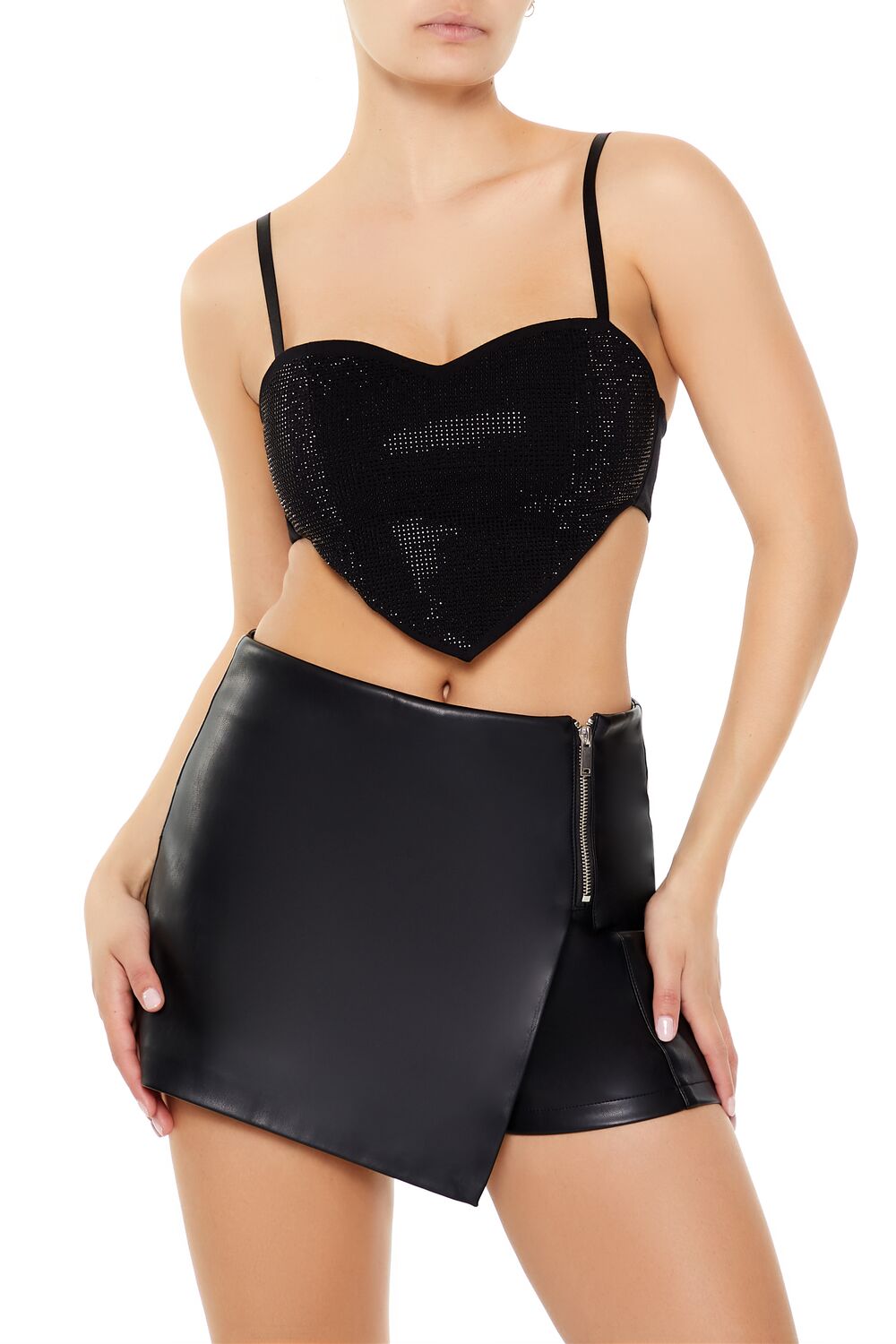  Forever 21 Heart Rhinestone Cropped Cami - black - Bonton