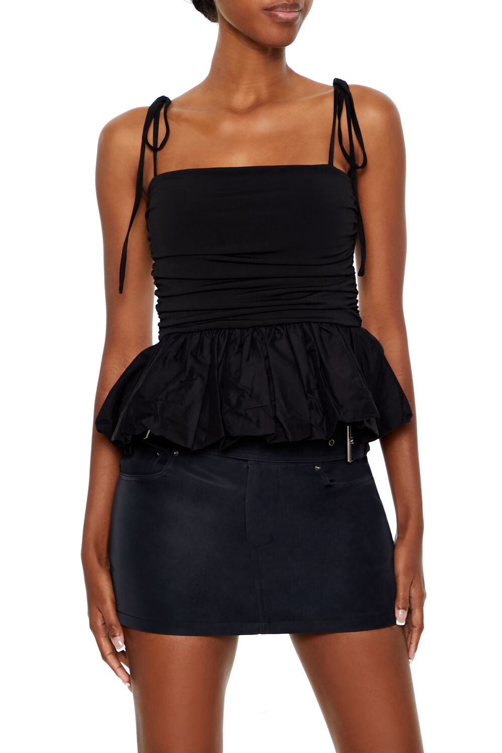  Forever 21 Tie-Strap Peplum Cami - black - Bonton