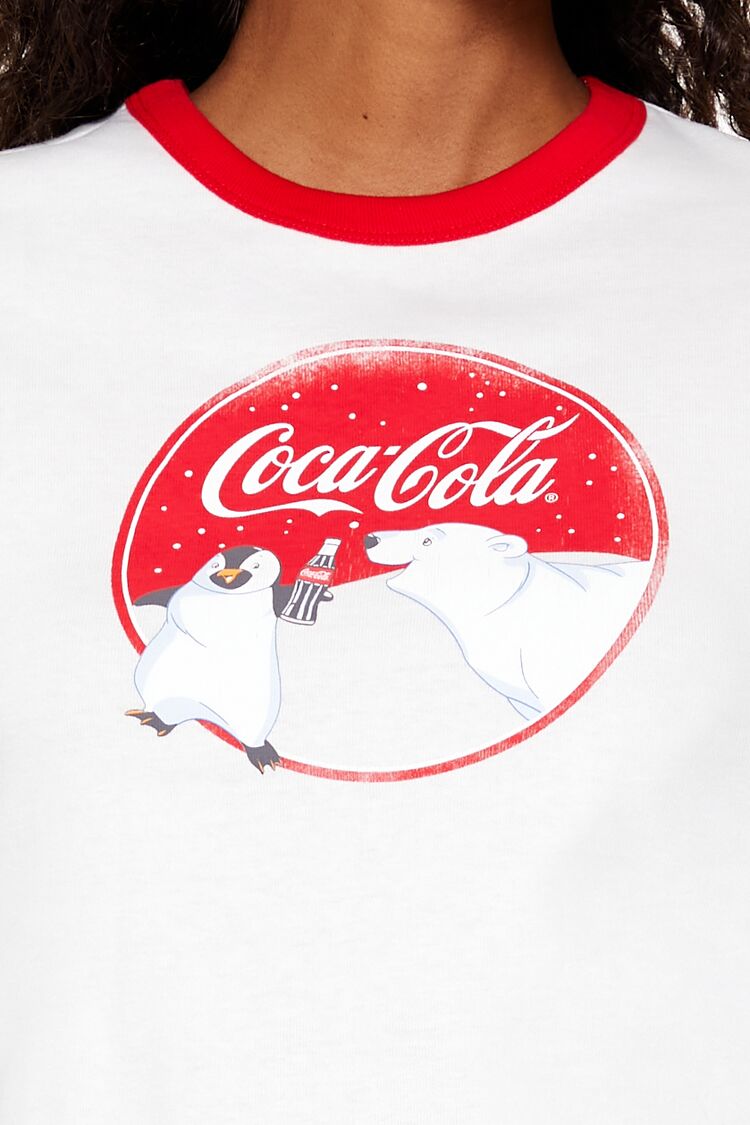  Forever 21 Coca-Cola Snow Ringer Baby Tee - white multi - Bonton
