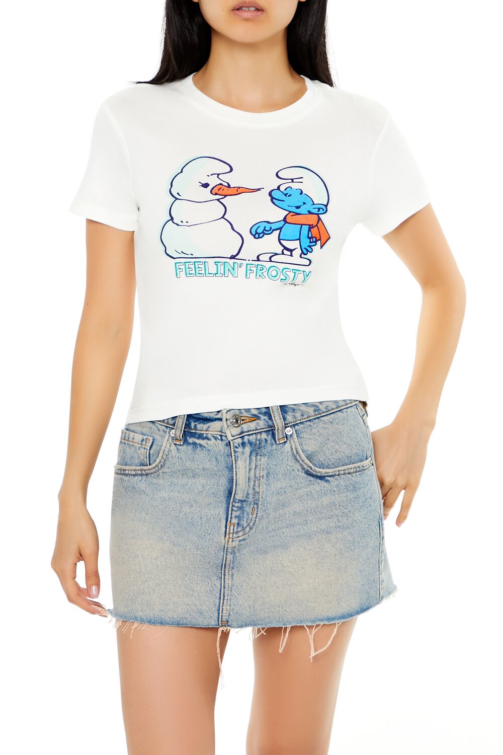  Forever 21 Smurf Feelin Frosty Baby Tee - white multi - Bonton