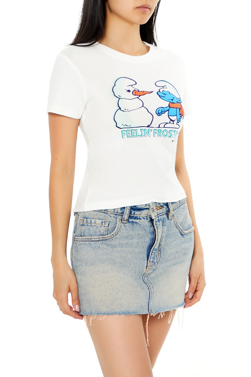  Forever 21 Smurf Feelin Frosty Baby Tee - white multi - Bonton