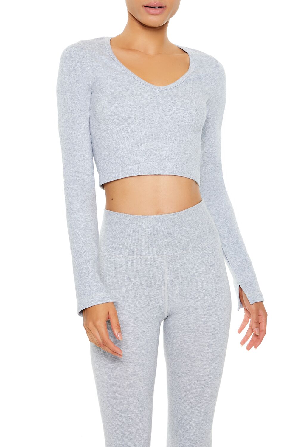  Forever 21 Active Seamless V-Neck Crop Top - heather grey - Bonton