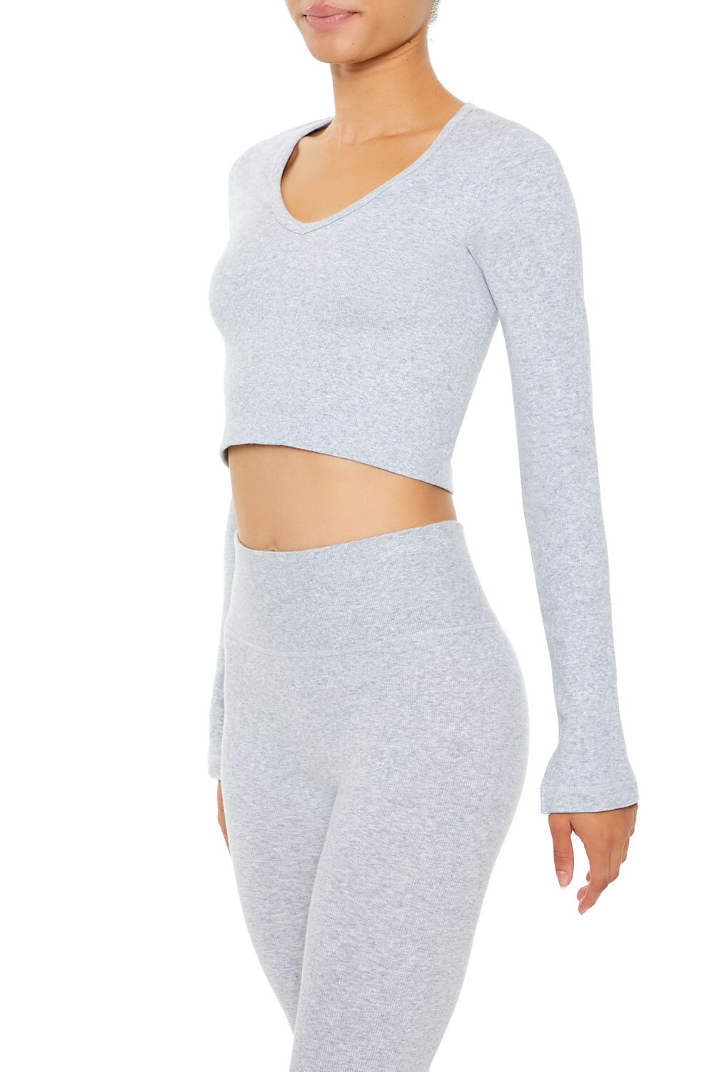  Forever 21 Active Seamless V-Neck Crop Top - heather grey - Bonton