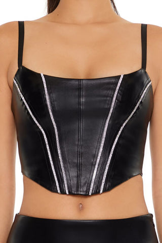 Rhinestone Faux Leather Bustier Cami