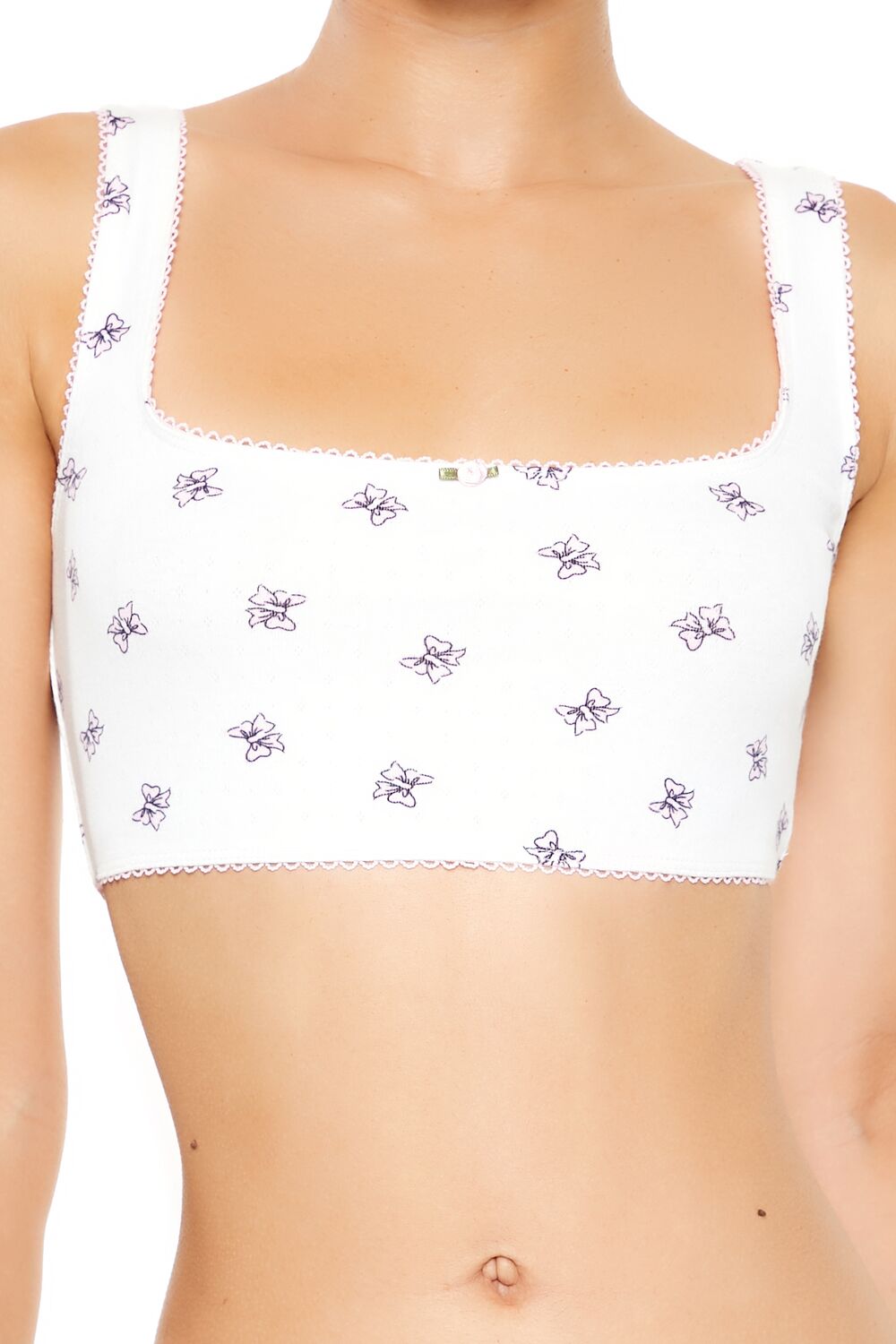  Forever 21 Rosette Bow Longline Bralette - vanilla-multi - Bonton