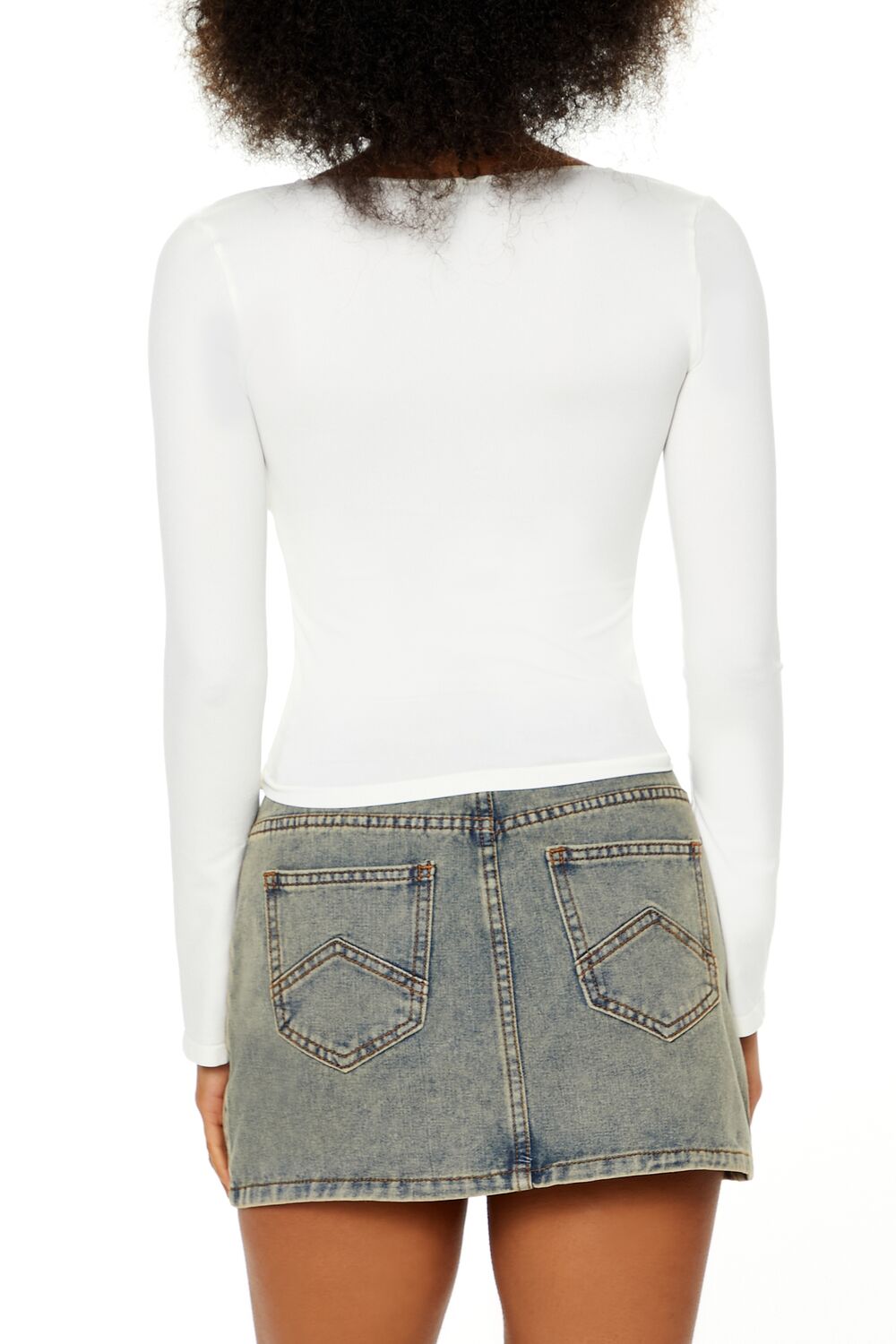  Forever 21 Seamless Knit V-Neck Crop Top - egret - Bonton