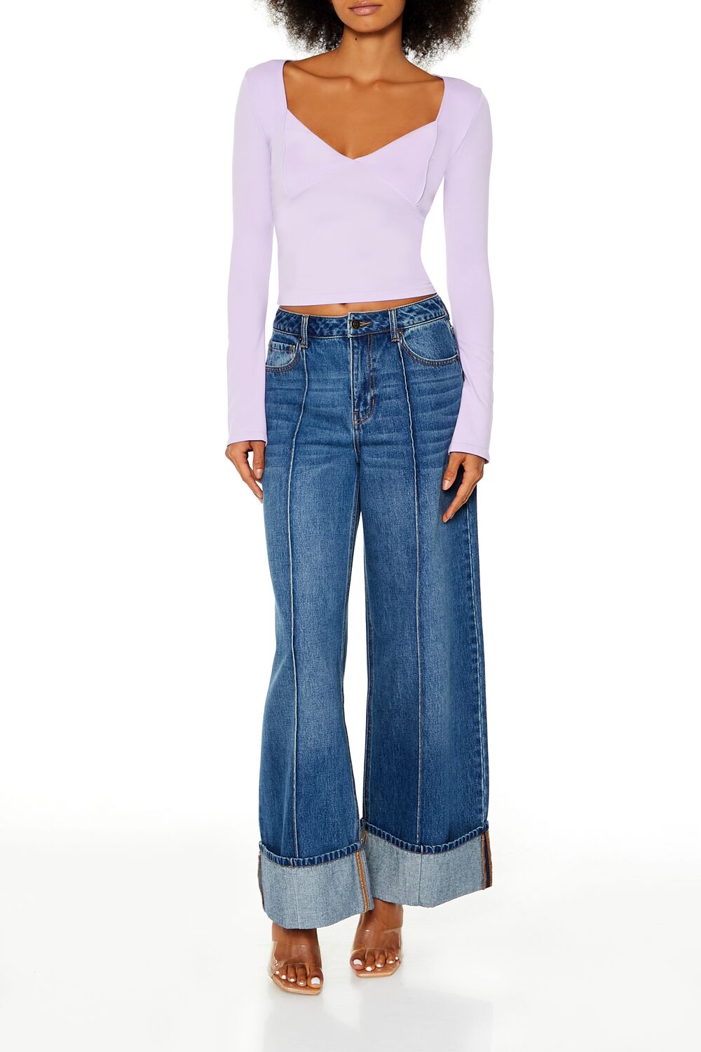  Forever 21 Seamless Knit V-Neck Crop Top - egret - Bonton