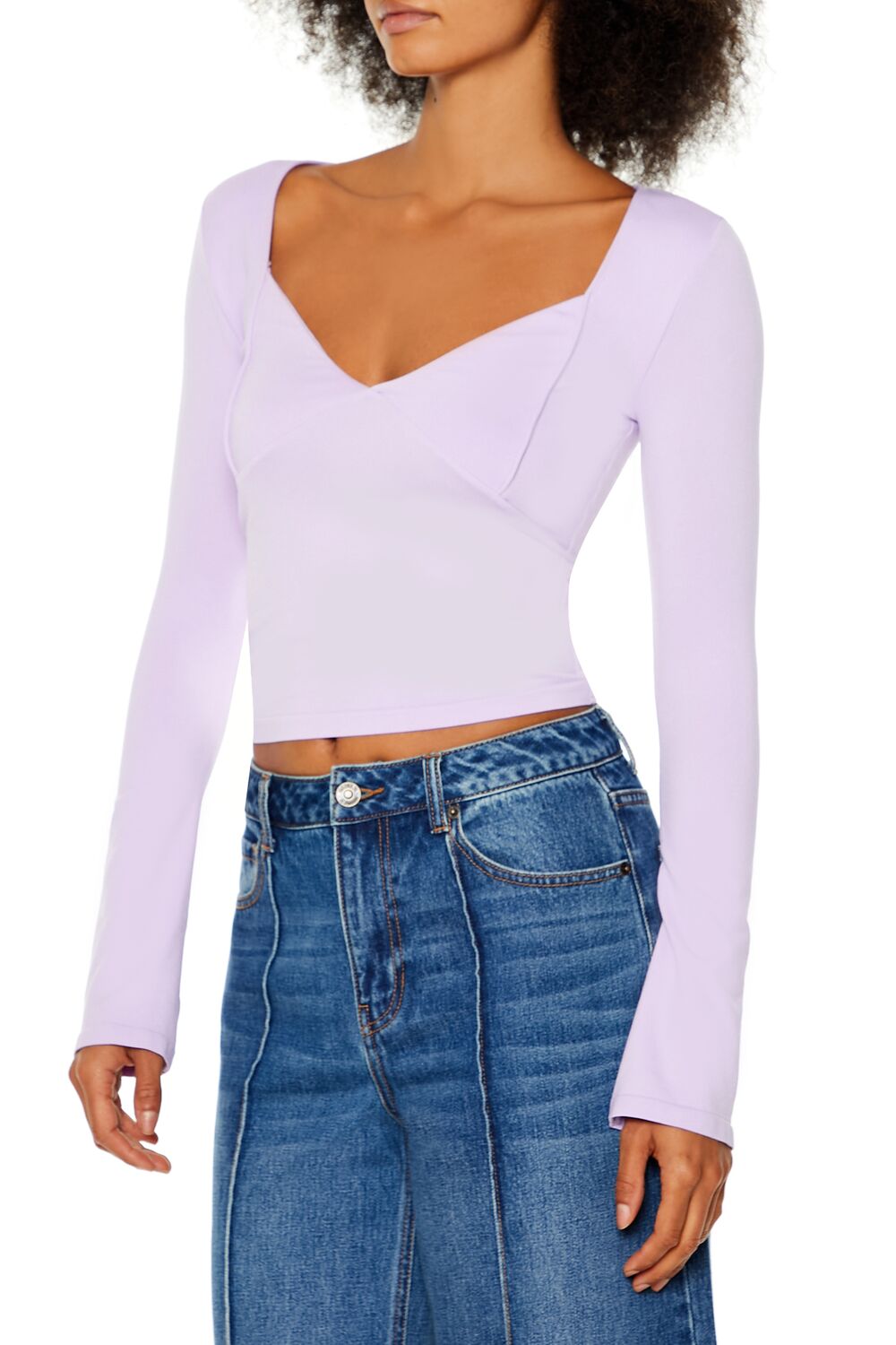  Forever 21 Seamless Knit V-Neck Crop Top - egret - Bonton