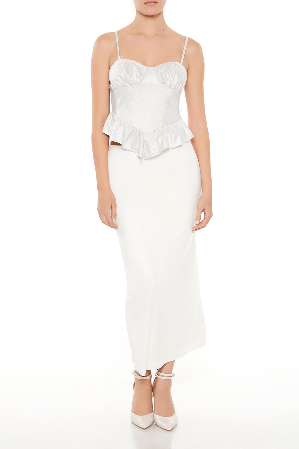  Forever 21 Glitter Satin V-Hem Bustier Cami - egret - Bonton