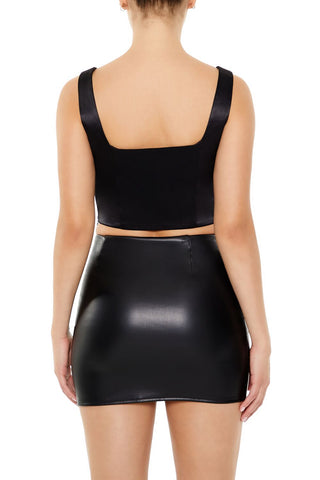 Satin Lace-Up Crop Top