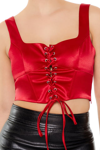 Satin Lace-Up Crop Top