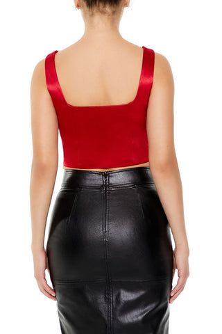Satin Lace-Up Crop Top