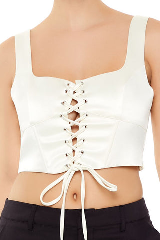 Satin Lace-Up Crop Top