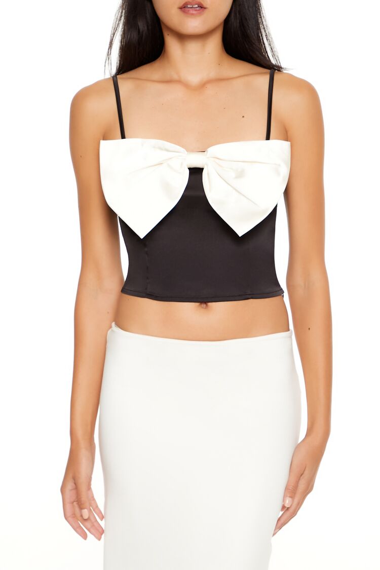  Forever 21 Contrast Bow Cropped Cami - black cream - Bonton