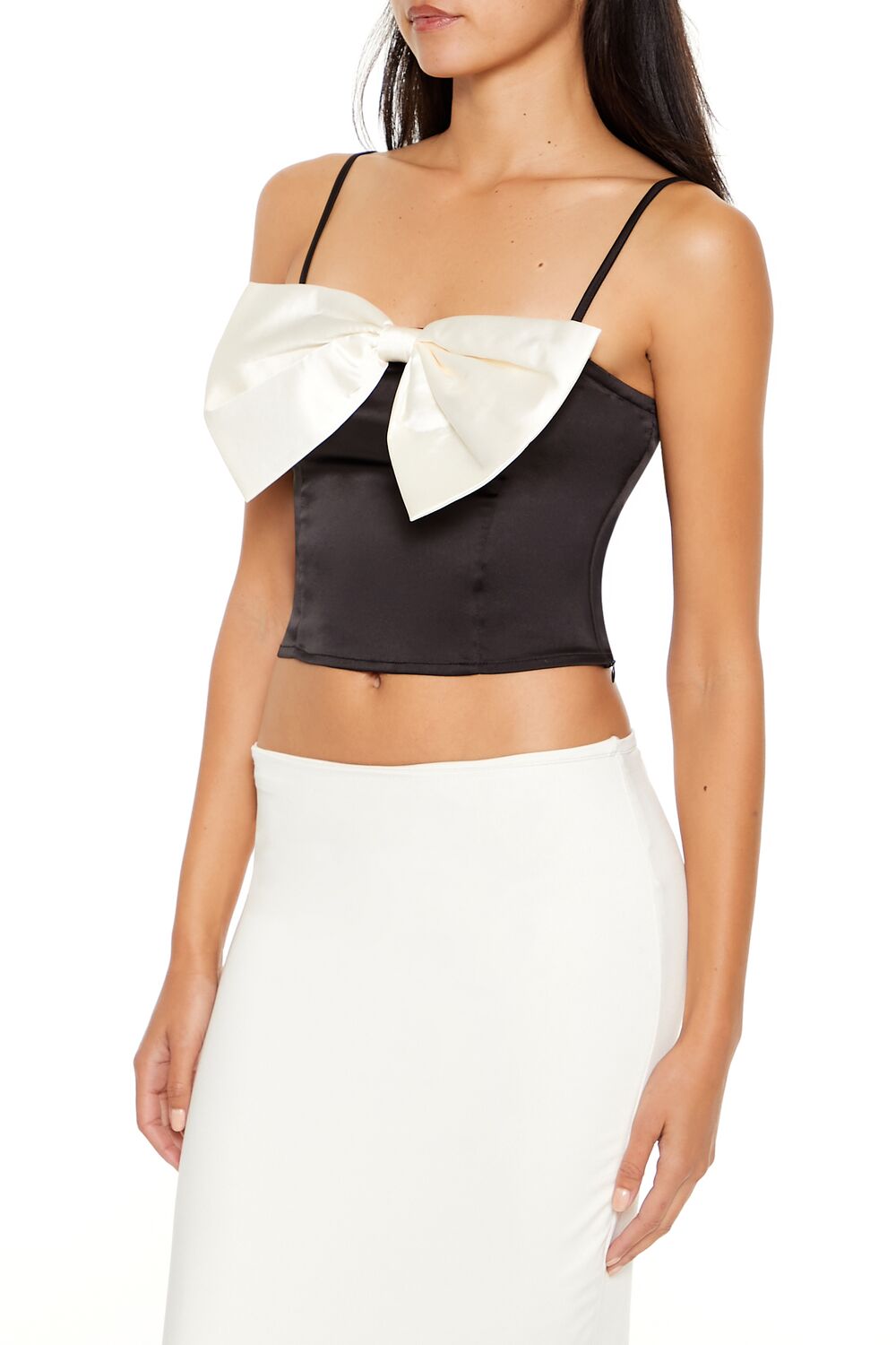  Forever 21 Contrast Bow Cropped Cami - black cream - Bonton