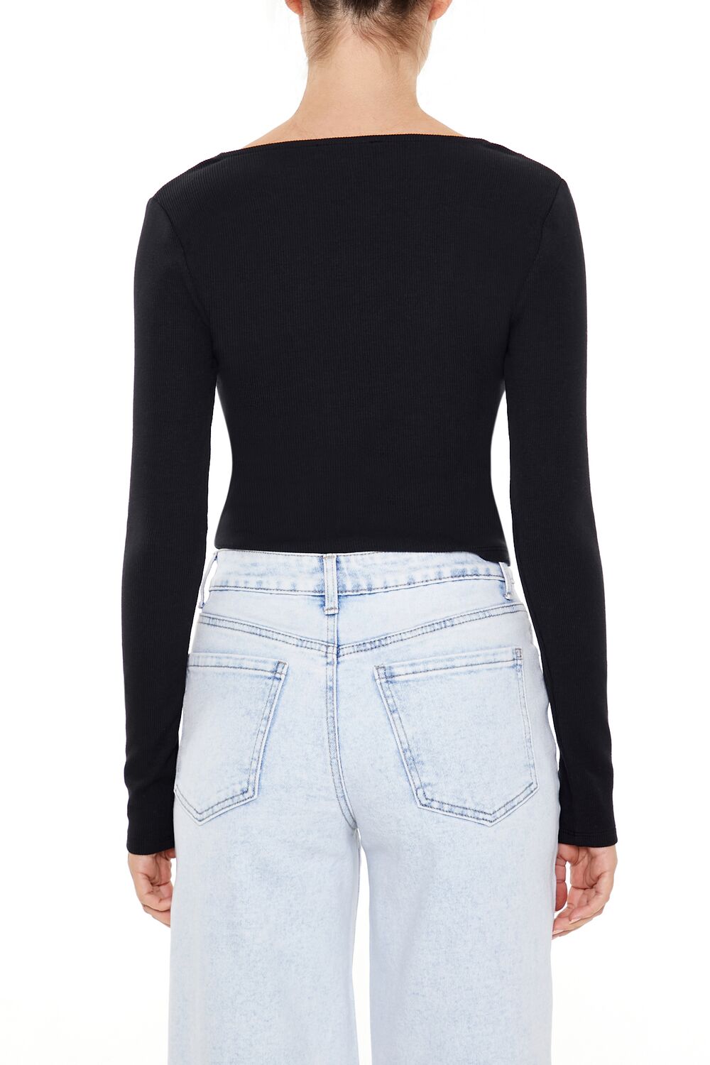  Forever 21 Lace-Trim Plunging Bow Crop Top - black white - Bonton