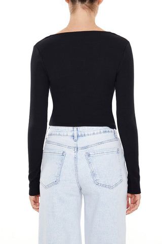 Lace-Trim Plunging Bow Crop Top