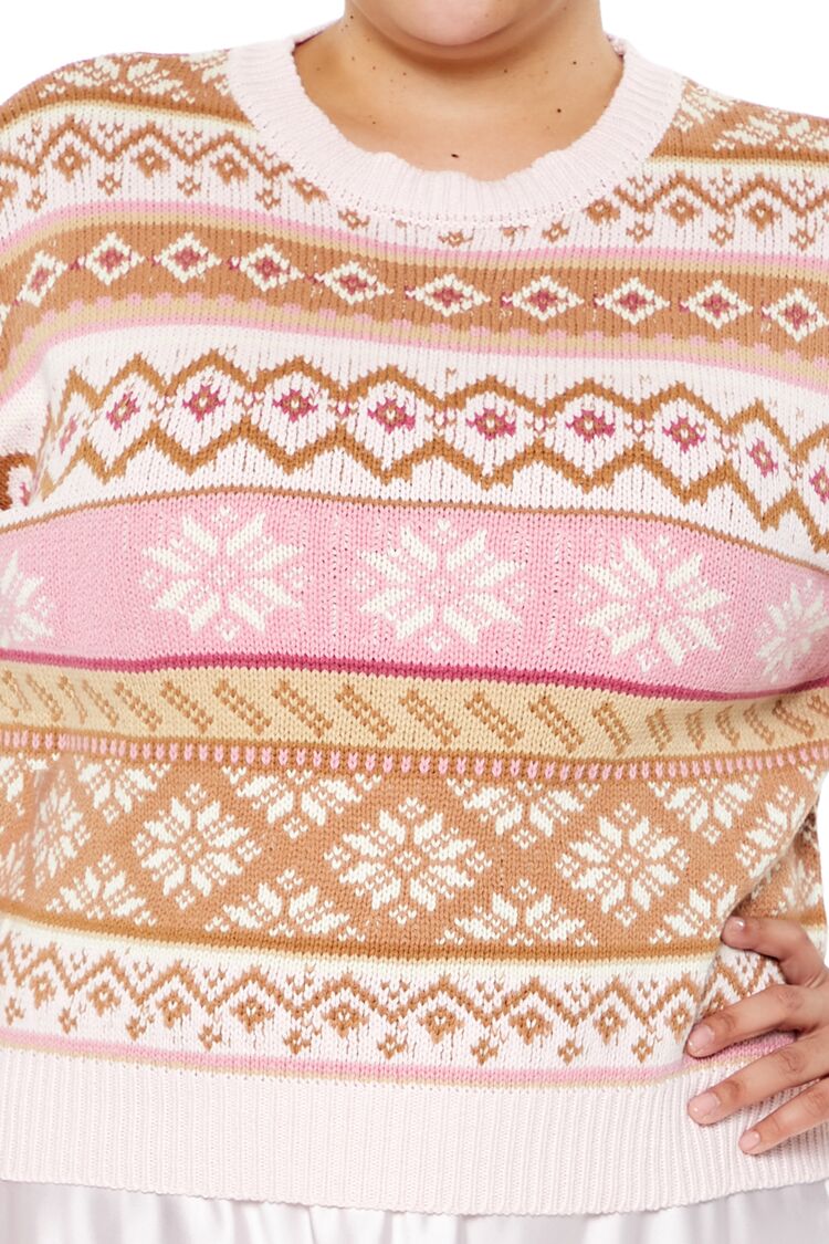  Forever 21 Plus Size Fair Isle Snowflake Cropped Sweater - pink multi - Bonton