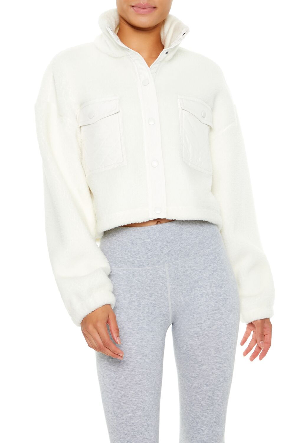  Forever 21 Active Faux Shearling Jacket - vanilla - Bonton