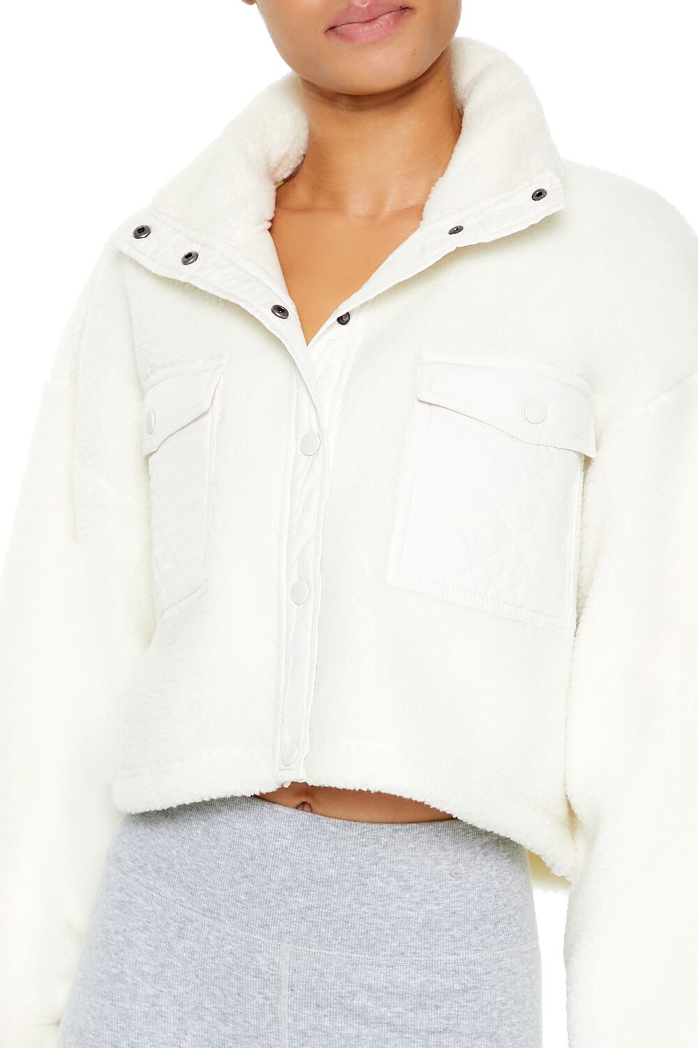  Forever 21 Active Faux Shearling Jacket - vanilla - Bonton