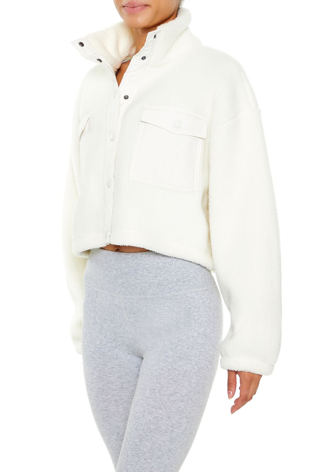  Forever 21 Active Faux Shearling Jacket - vanilla - Bonton