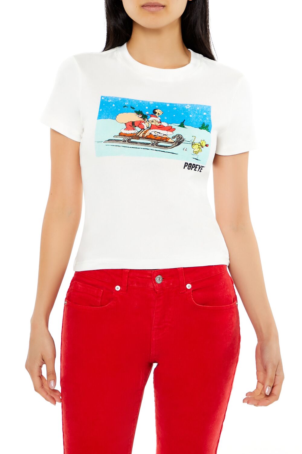 Forever 21 Popeye Christmas Graphic Baby Tee - white multi - Bonton