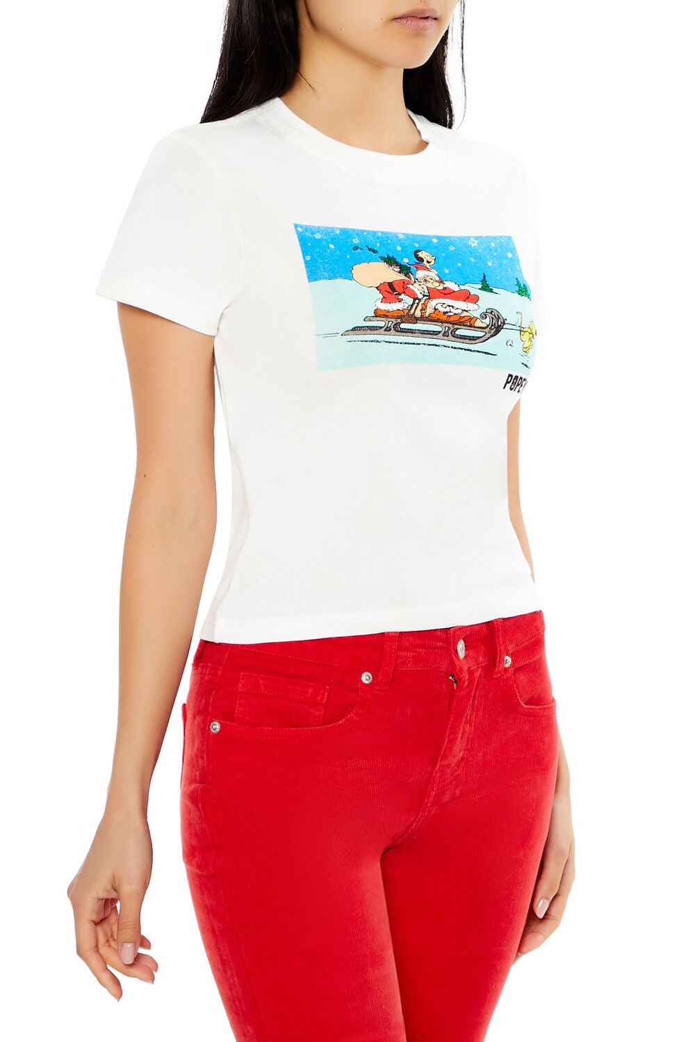  Forever 21 Popeye Christmas Graphic Baby Tee - white multi - Bonton