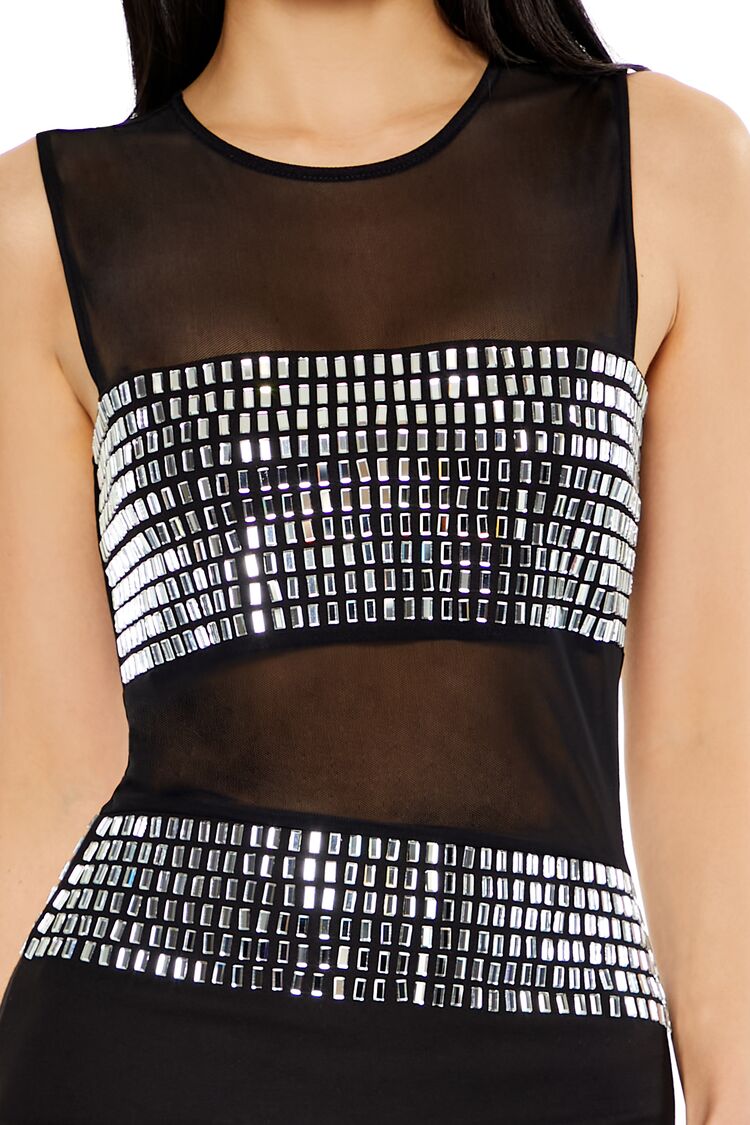  Forever 21 Sheer Mesh Faux Gem Mini Dress - black-swatch - Bonton