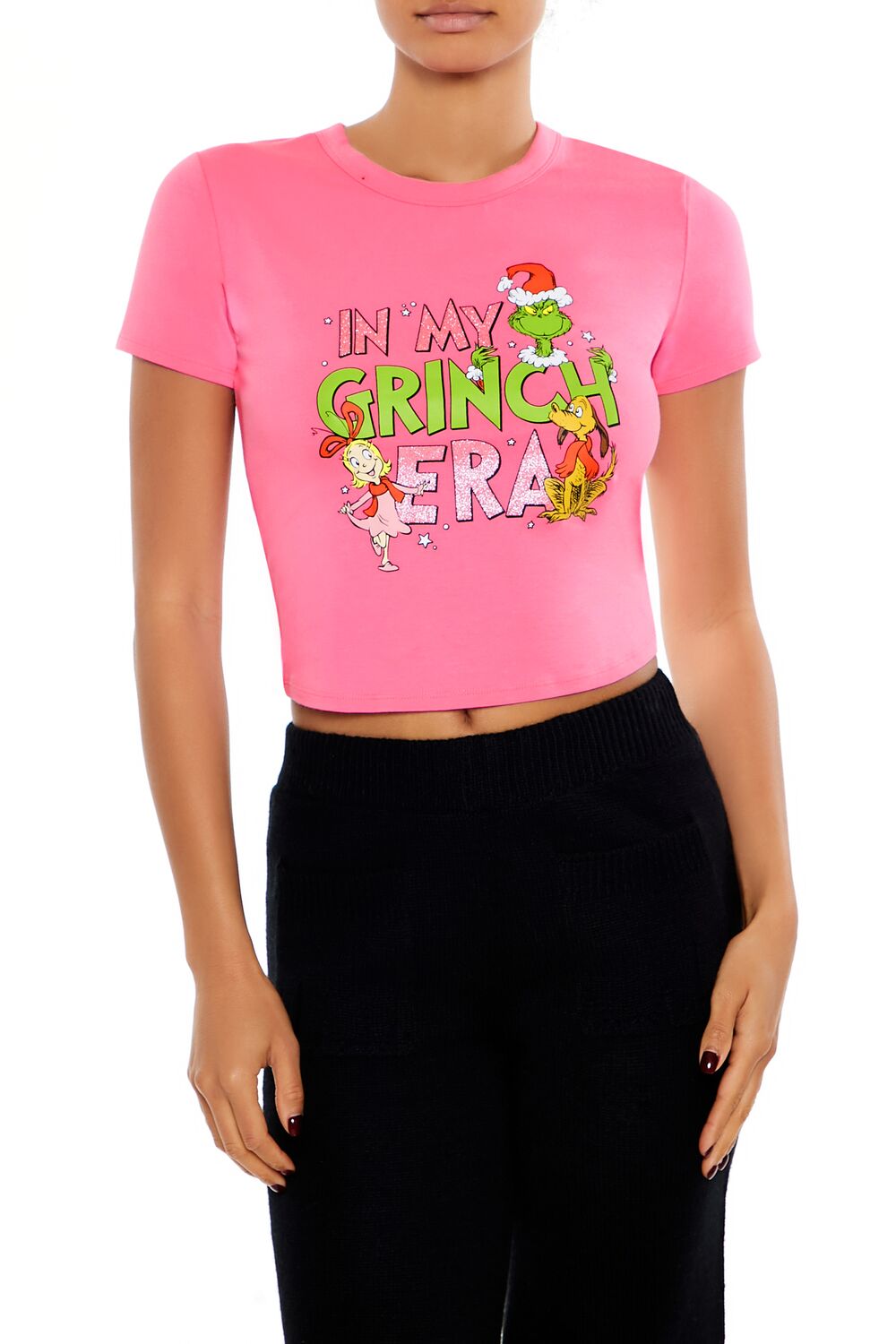  Forever 21 In My Grinch Era Baby Tee - pink multi - Bonton