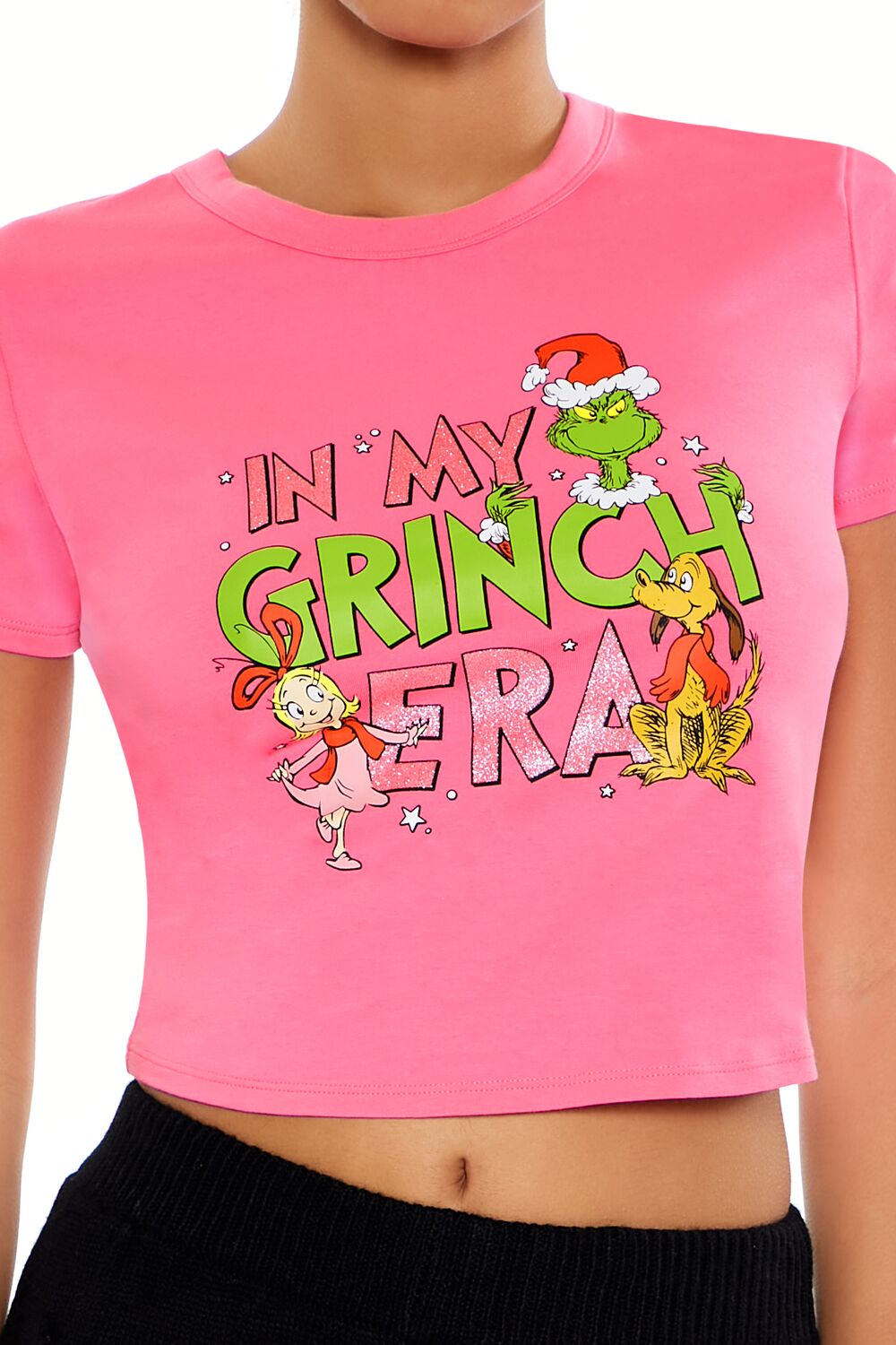  Forever 21 In My Grinch Era Baby Tee - pink multi - Bonton