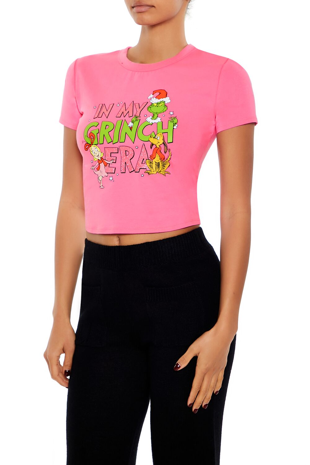  Forever 21 In My Grinch Era Baby Tee - pink multi - Bonton