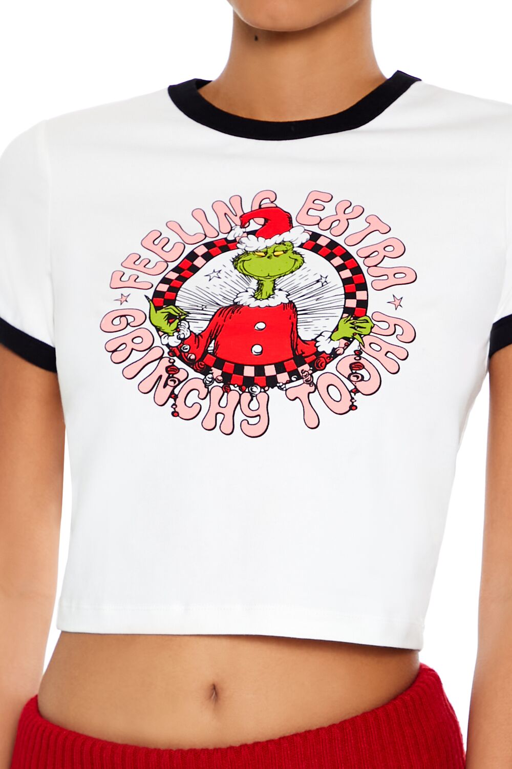  Forever 21 Extra Grinchy Ringer Baby Tee - white multi - Bonton